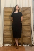 Μαύρο φόρεμα μακρύ καθημερινό με τσέπες