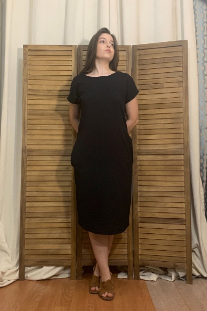 Μαύρο φόρεμα μακρύ καθημερινό με τσέπες