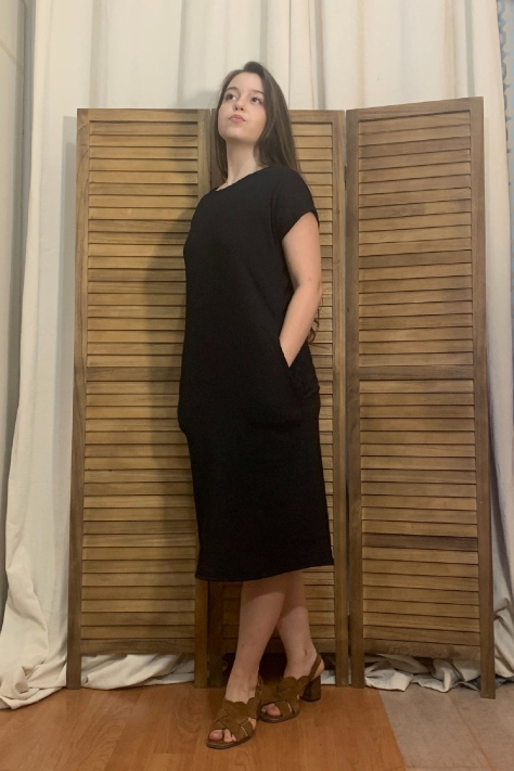 Μαύρο φόρεμα μακρύ καθημερινό με τσέπες