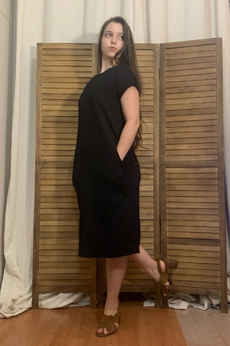 Μαύρο φόρεμα μακρύ καθημερινό με τσέπες